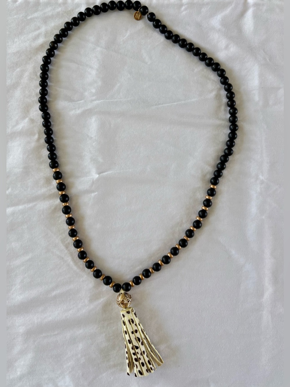 Black Beaded Tassel Necklace - Bijou